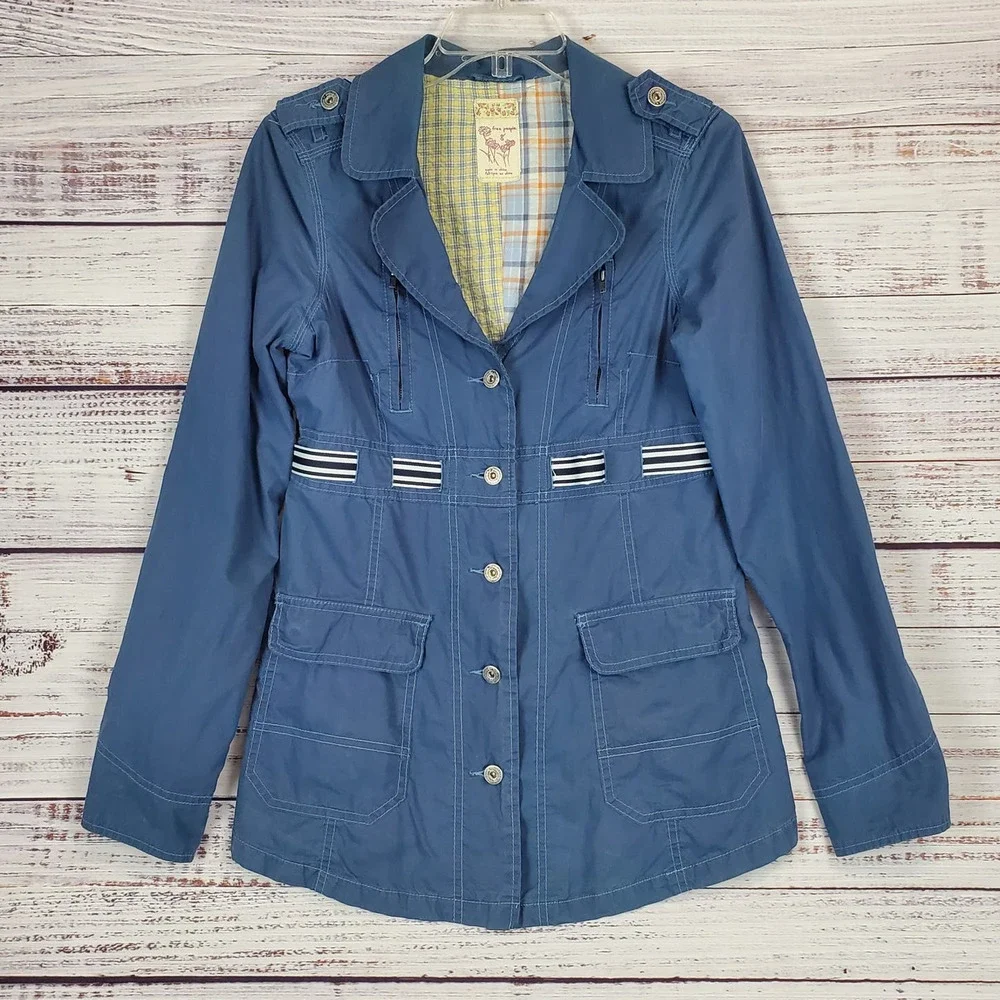 Free People Jacket Trench Coat Size 2 Steel Blue Chore Utility Farmcore Country